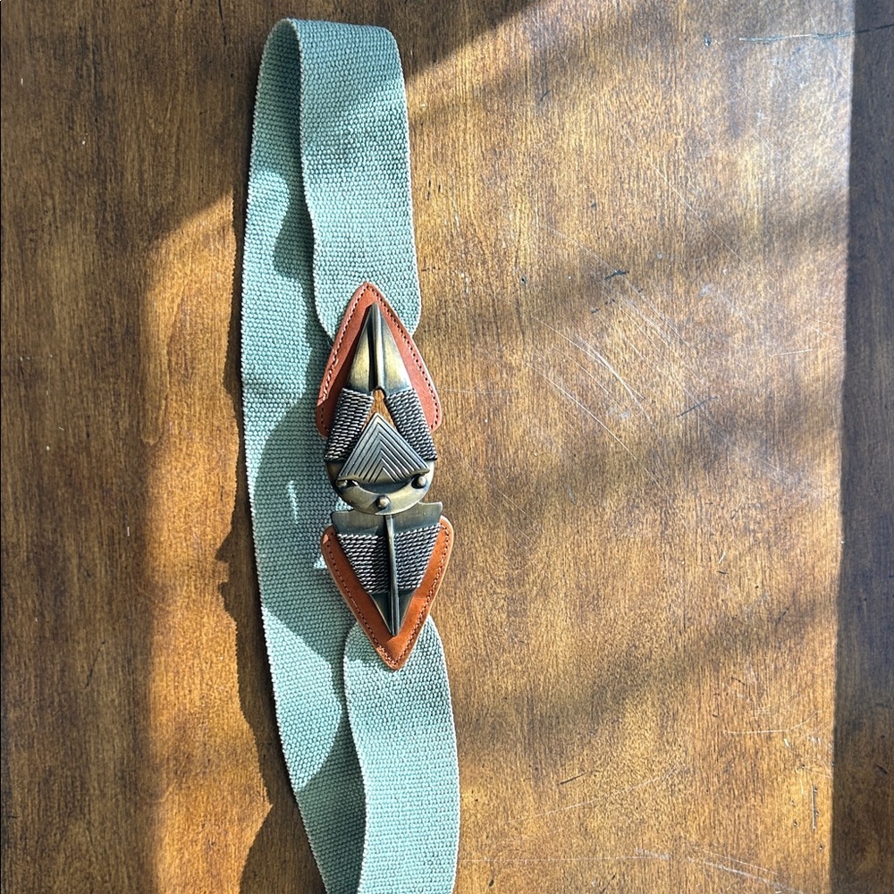 Karen Scott Green Belt with Brown and Gold Accents